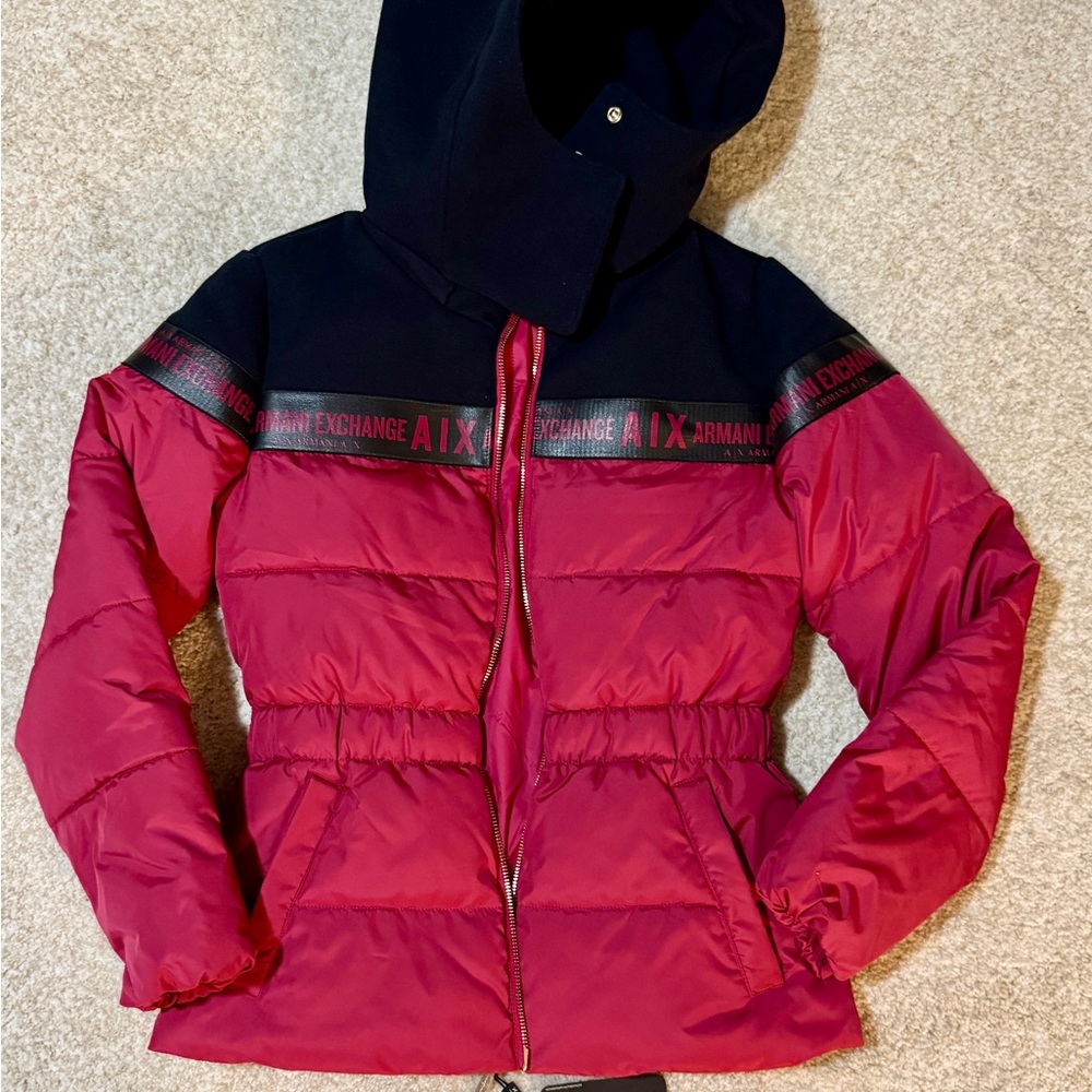 Armani Exchange Red and Black Puffer Jacket